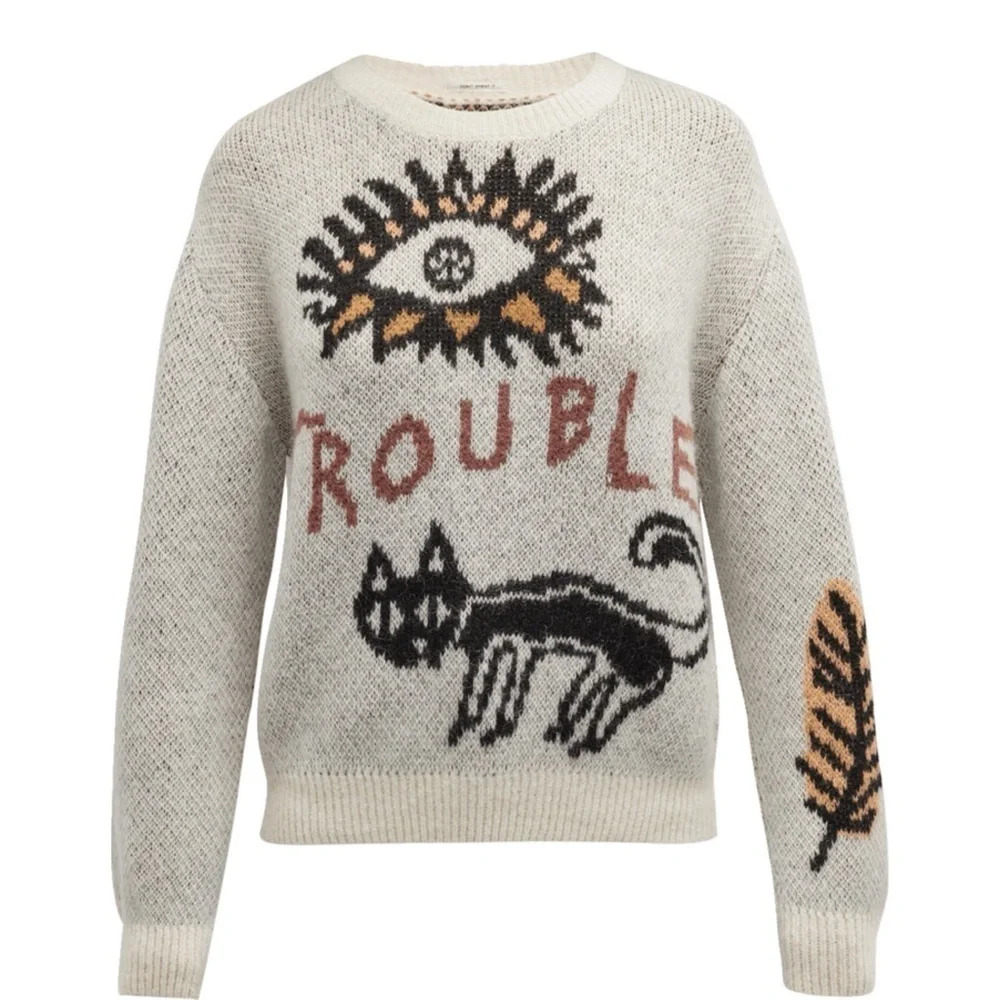 NWT - MOTHER The Jumper Printed Alpaca Crewneck Sweater - Picture 2 of 16